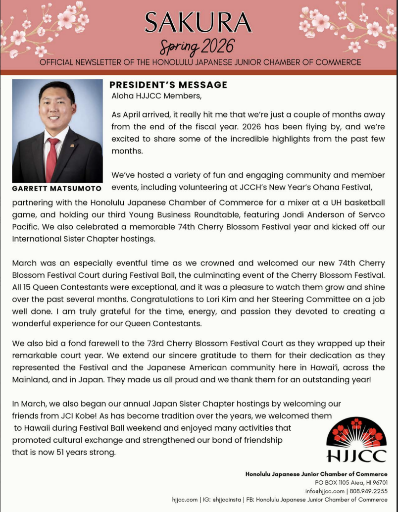 Sakura Newsletters — Honolulu Japanese Junior Chamber of Commerce